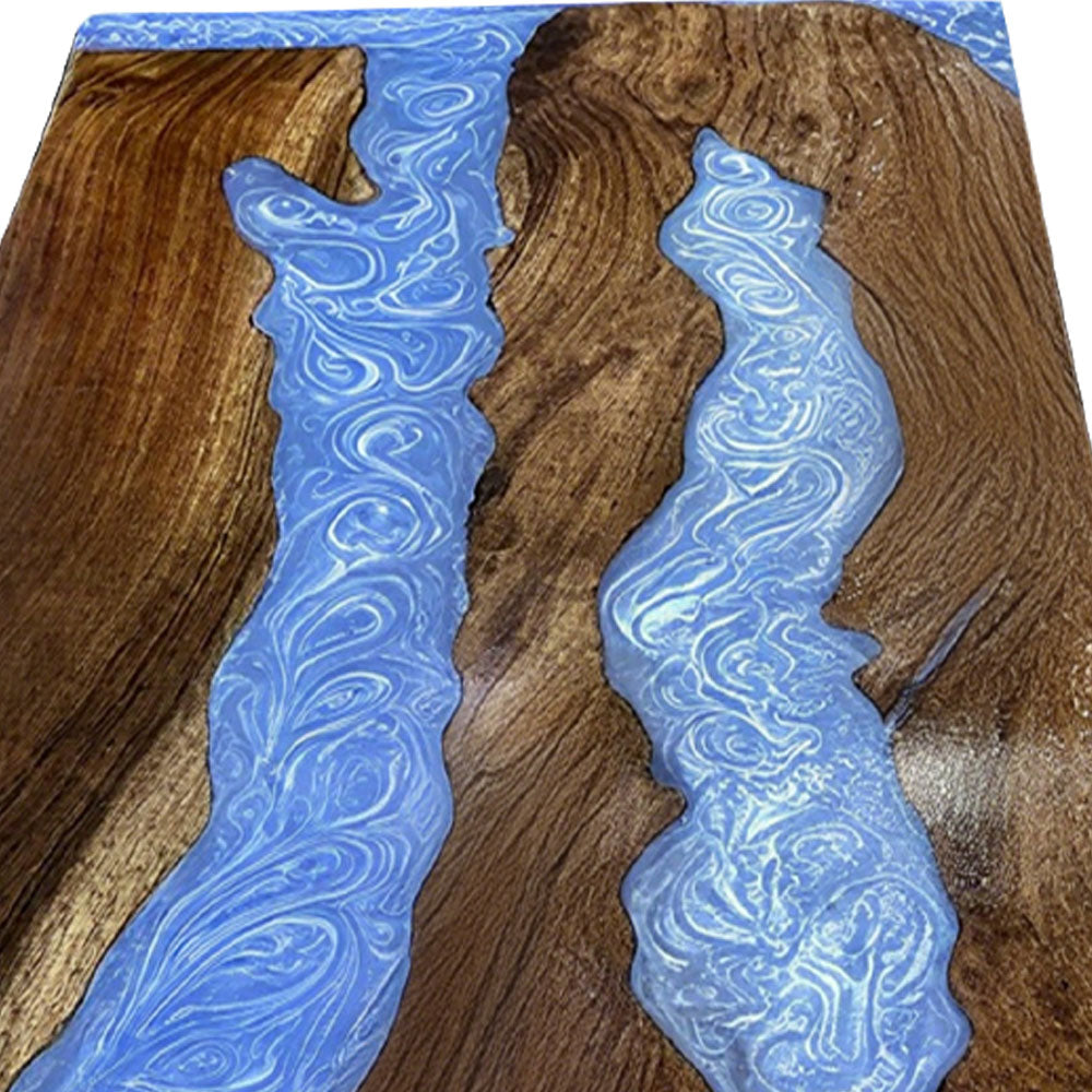 Elite Straight - Edge Walnut Dining Table with Sky - Blue Resin Inlay ECT-233