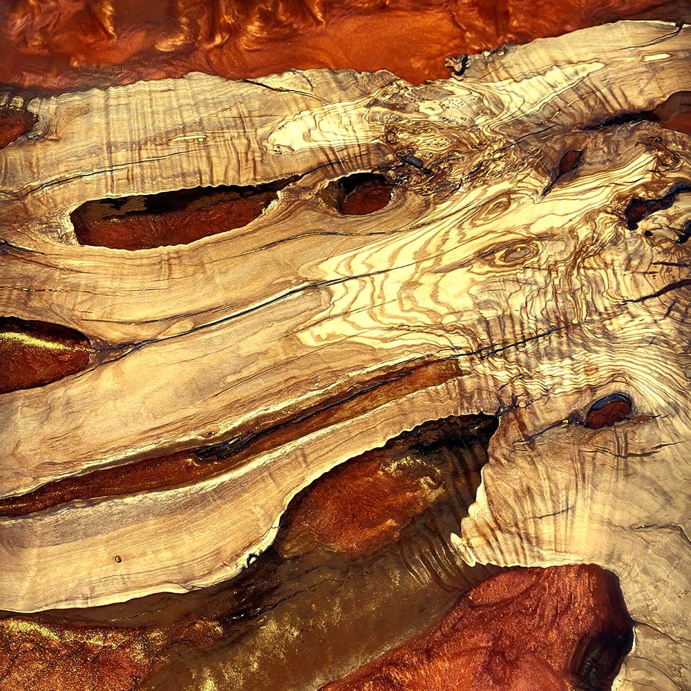 Elite Straight - Edge Olive Wood Dining Table with Irregular Orange Resin Inlay ECT-232