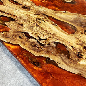 Elite Straight - Edge Olive Wood Dining Table with Irregular Orange Resin Inlay ECT-232
