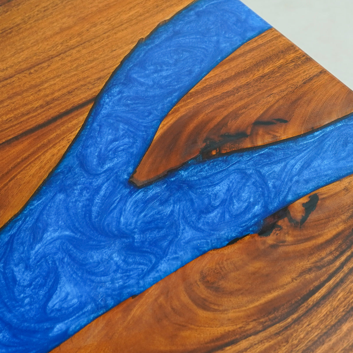Elite Custom Resin Walnut Wood Table with Blue Resin Inlay ECT-111