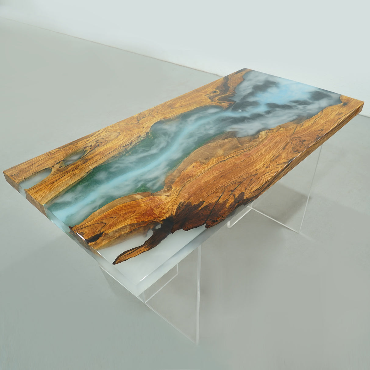 Custom Misty Green Gorge Olive & Epoxy Table ECT-19