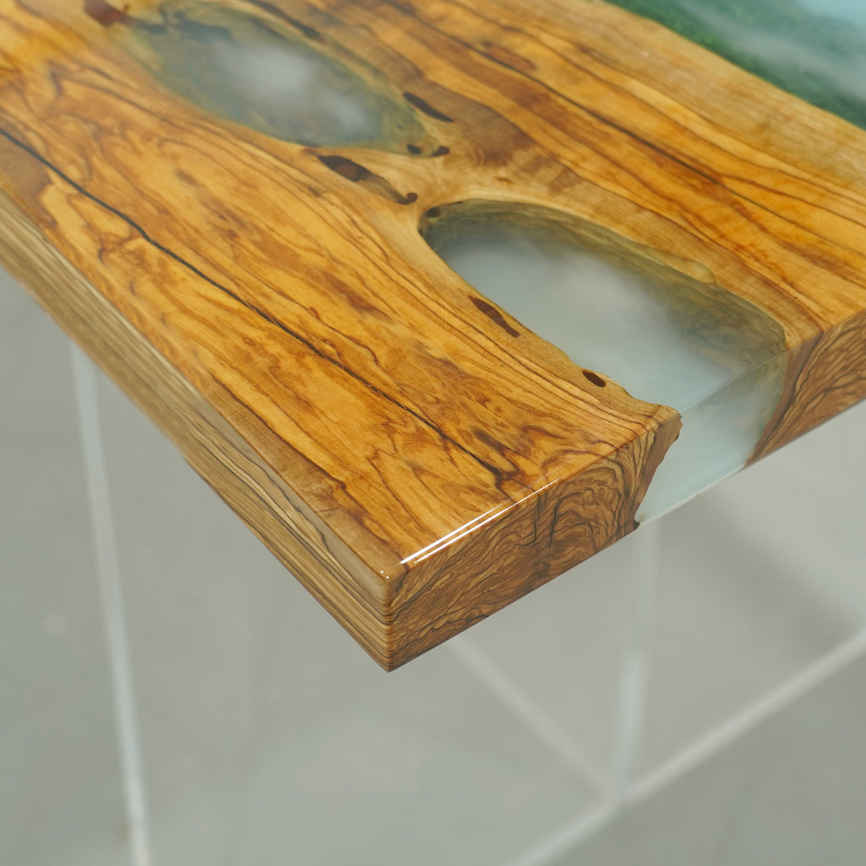 Custom Misty Green Gorge Olive & Epoxy Table ECT-19