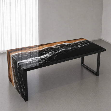Custom Walnut Black Ocean Wave Epoxy Resin Conference Table | ECT-395