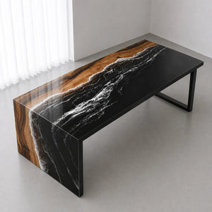 Custom Walnut Black Ocean Wave Epoxy Resin Conference Table | ECT-395