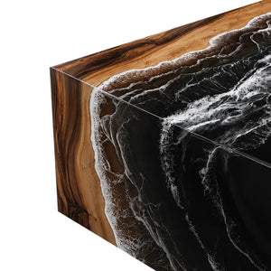 Custom Walnut Black Ocean Wave Epoxy Resin Conference Table | ECT-395
