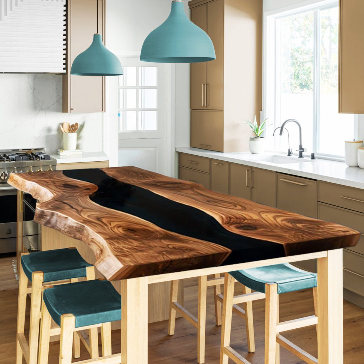 Custom Black Walnut Black Epoxy Resin Dining Table
