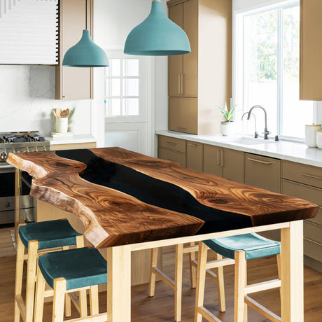 Custom Black Walnut Black Epoxy Resin Dining Table