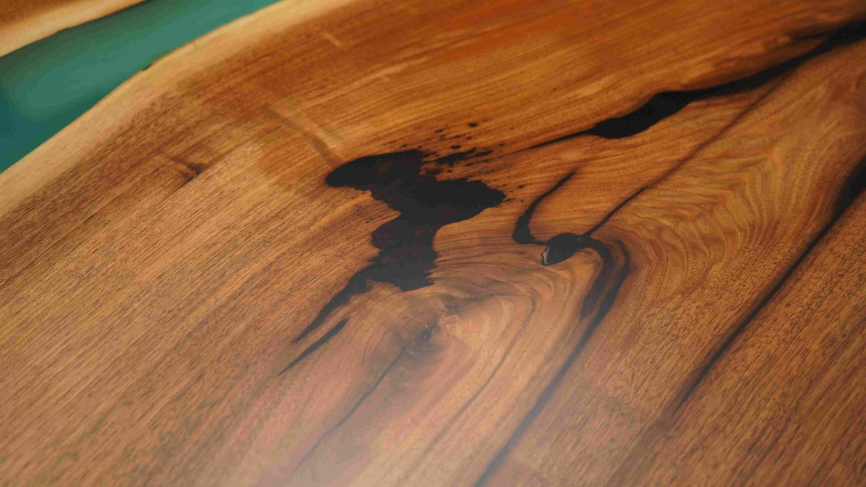 In-Stock Walnut Peacock Blue Epoxy Resin Table 42.1" × 96.1"