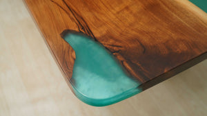 In-Stock Walnut Peacock Blue Epoxy Resin Table 42.1" × 96.1"