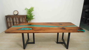 In-Stock Walnut Peacock Blue Epoxy Resin Table 42.1" × 96.1"