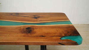 In-Stock Walnut Peacock Blue Epoxy Resin Table 42.1" × 96.1"