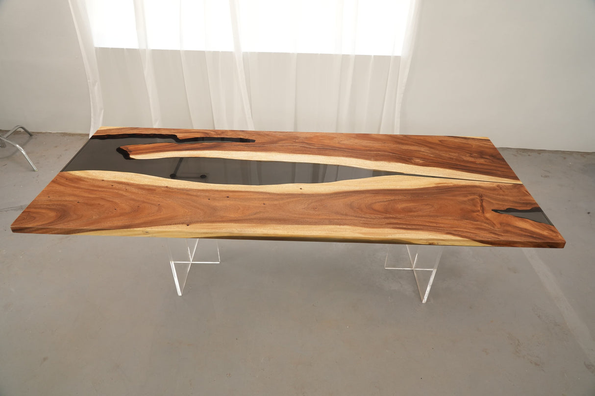In-Stock Walnut Charred Black Epoxy Resin Table 42.1" × 107.9"