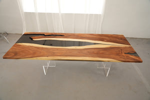 In-Stock Walnut Charred Black Epoxy Resin Table 42.1" × 107.9"