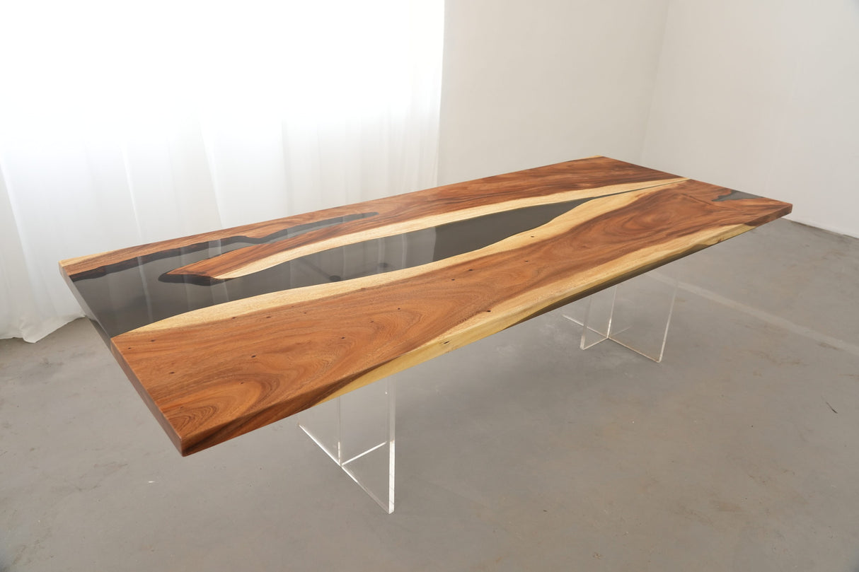 In-Stock Walnut Charred Black Epoxy Resin Table 42.1" × 107.9"