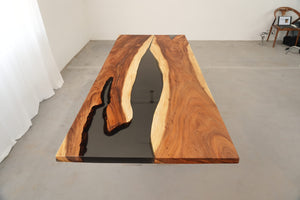 In-Stock Walnut Charred Black Epoxy Resin Table 42.1" × 107.9"