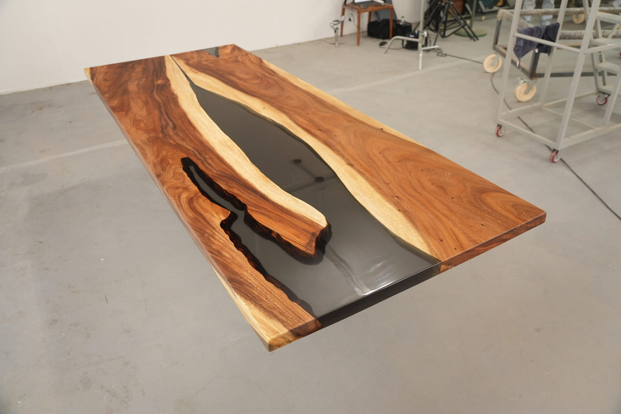 In-Stock Walnut Charred Black Epoxy Resin Table 42.1" × 107.9"