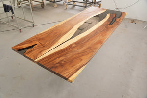 In-Stock Walnut Charred Black Epoxy Resin Table 42.1" × 107.9"