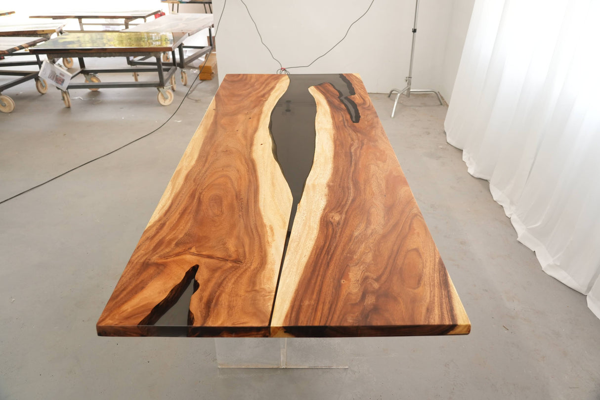 In-Stock Walnut Charred Black Epoxy Resin Table 42.1" × 107.9"