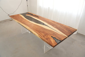 In-Stock Walnut Charred Black Epoxy Resin Table 42.1" × 107.9"