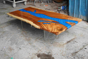 In-Stock Walnut Live Edge Blue Epoxy Resin Dining Table 40" × 84"
