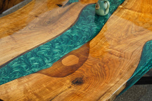 In-Stock Black Walnut Live Edge Green Epoxy Resin Dining Table 40" × 80"