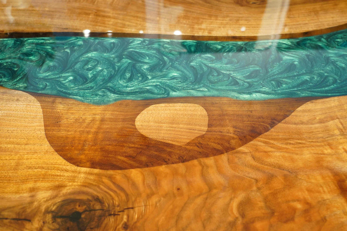 In-Stock Black Walnut Live Edge Green Epoxy Resin Dining Table 40" × 80"