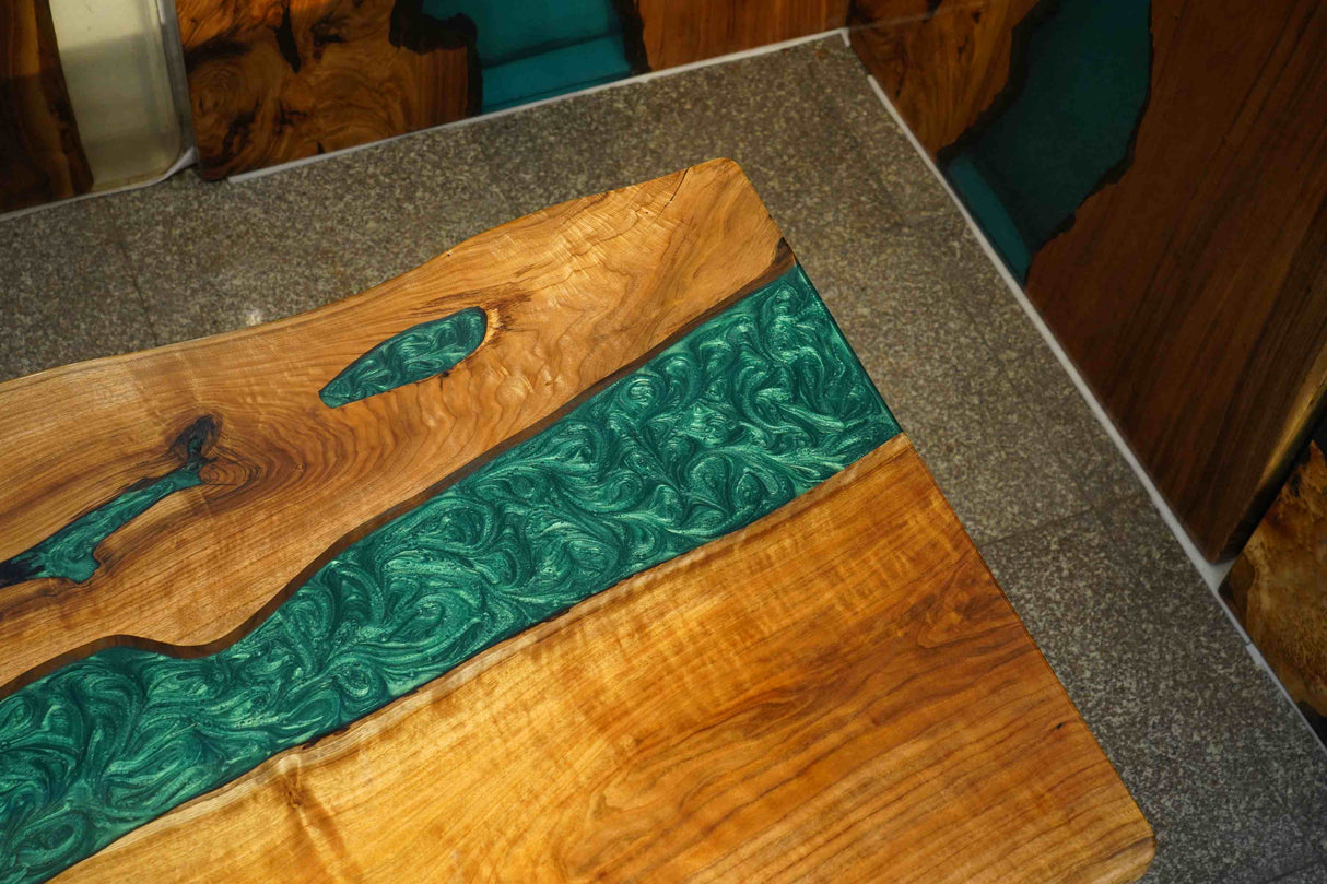 In-Stock Black Walnut Live Edge Green Epoxy Resin Dining Table 40" × 80"