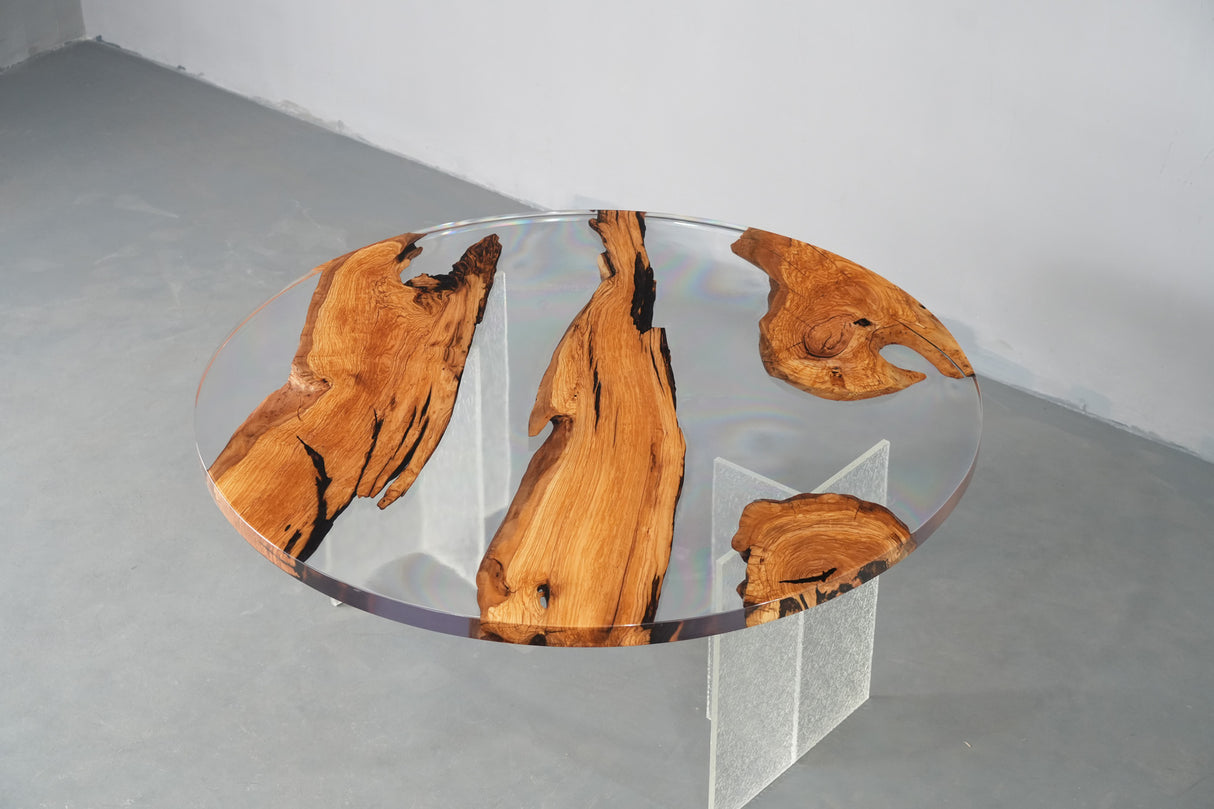 Elite Natural Fragment Design Olive Wood & Clear Epoxy Round Table  ECT-132