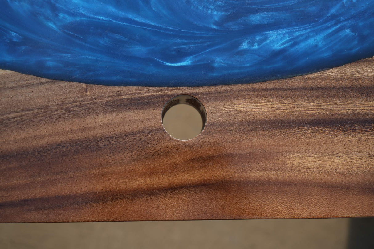 In-Stock Walnut & Pearl Blue Epoxy Resin Reception Desk 60" × 49" × 35"H