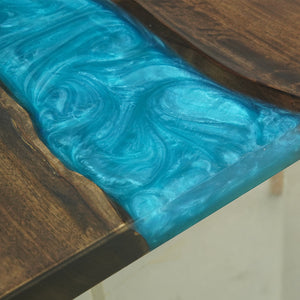 In-Stock Black Walnut Peacock Blue Epoxy Resin Table 40.2" × 60.2"