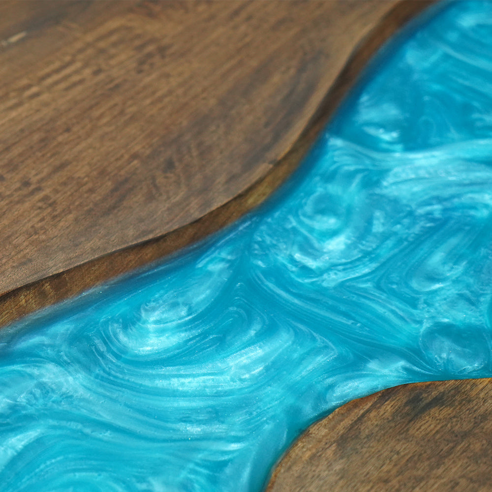 In-Stock Black Walnut Peacock Blue Epoxy Resin Table 40.2" × 60.2"