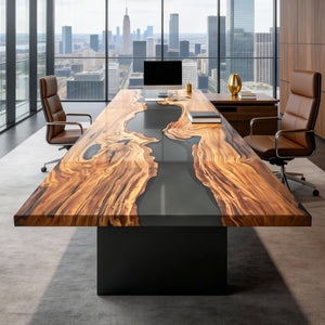 Elite Olive Wood and Black Resin River Conference & Dining Table ECT-04