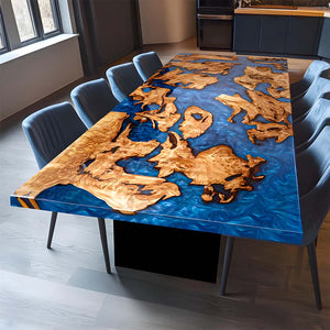 Elite Custom Cunninghamia Deep Sapphire-colored  Epoxy Dining Room Table ECT-100