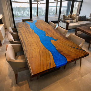 Elite Custom Resin Walnut Wood Table with Blue Resin Inlay ECT-111