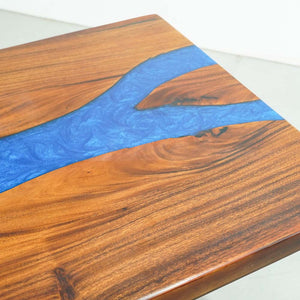 Elite Custom Resin Walnut Wood Table with Blue Resin Inlay ECT-111
