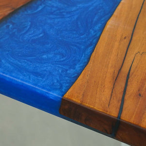 Elite Custom Resin Walnut Wood Table with Blue Resin Inlay ECT-111