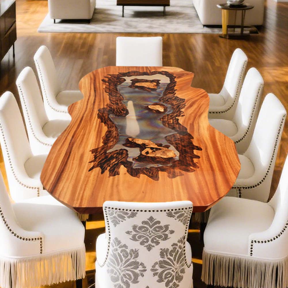 Elite Hand-cut Art Fusion Walnut and Clear Epoxy Table ECT-113