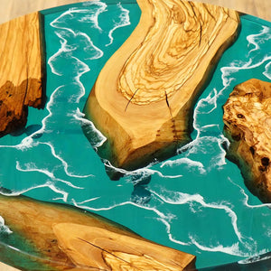 Elite Custom Olive Ocean-Inspired Epoxy Resin Round Table ECT-116