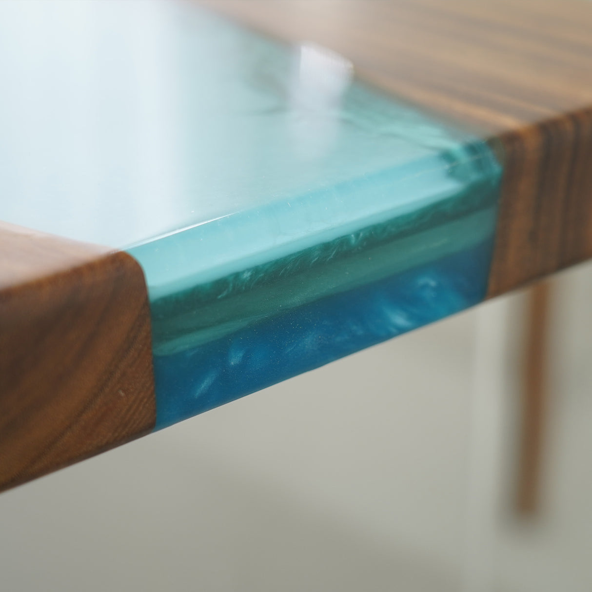 Elite Custom Walnut Wood Turquoise Kitchen Epoxy Resin River Table ECT-117