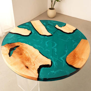 Elite Custom Poplar Wood and Blue-Green Resin Round Table ECT-121