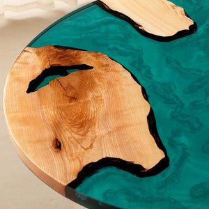 Elite Custom Poplar Wood and Blue-Green Resin Round Table ECT-121