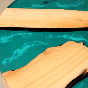 Elite Custom Poplar Wood and Blue-Green Resin Round Table ECT-121