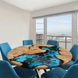 Elite Custom Poplar Wood and Blue Resin Ocean Round Table ECT-122