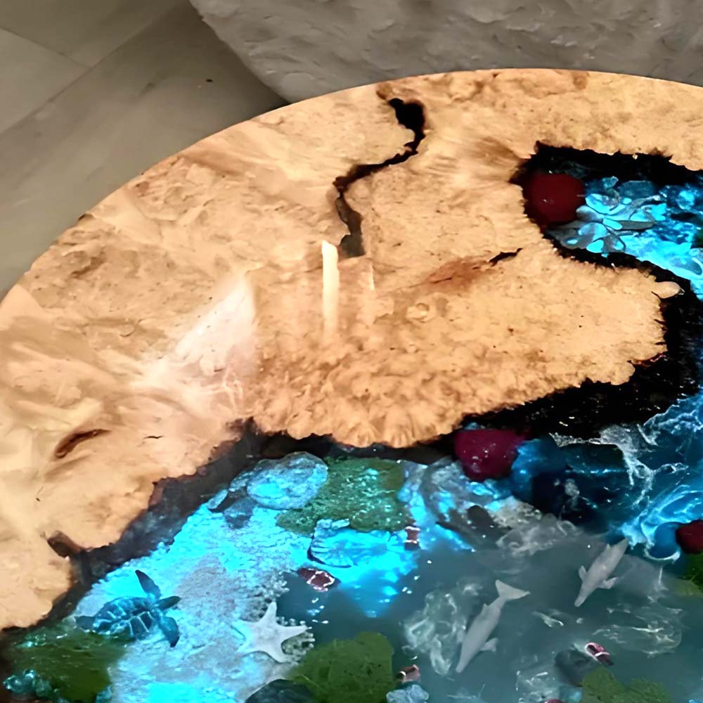 Elite Custom Poplar Wood and Blue Resin Ocean Round Table ECT-122