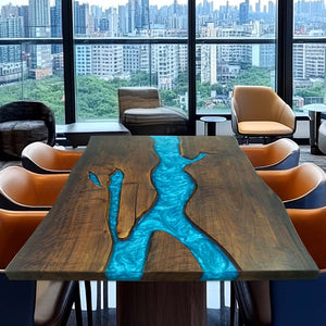 Elite Custom Blue Epoxy River Black Walnut Dining Table ECT-123