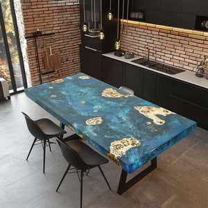 Elite Poplar Wood with Stellar Abyss Roam Epoxy Resin Dining Table ECT-128