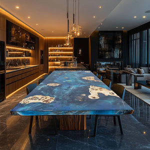 Elite Poplar Wood with Stellar Abyss Roam Epoxy Resin Dining Table ECT-128