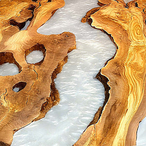 Elite Olive Wood & White Resin River Round Table ECT-129