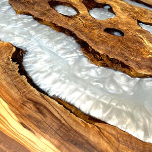 Elite Olive Wood & White Resin River Round Table ECT-129