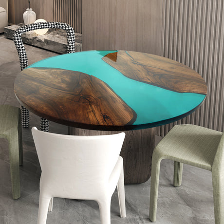 Custom Black Walnut Round Virid Epoxy Coffee Table ECT-13